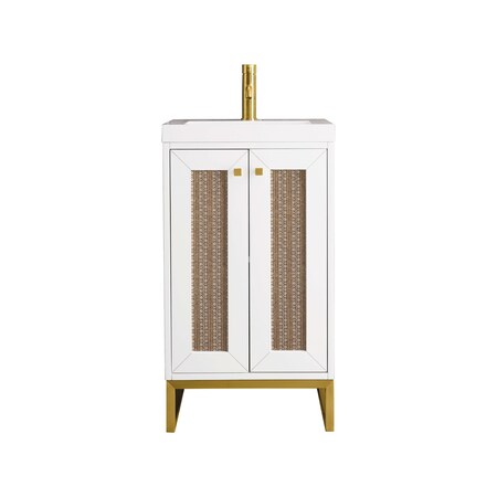 James Martin Vanities Chianti 20in Single Vanity, Glossy White, Radiant Gold, w/ White Glossy Composite Stone Top E303V20GWRGDWG
